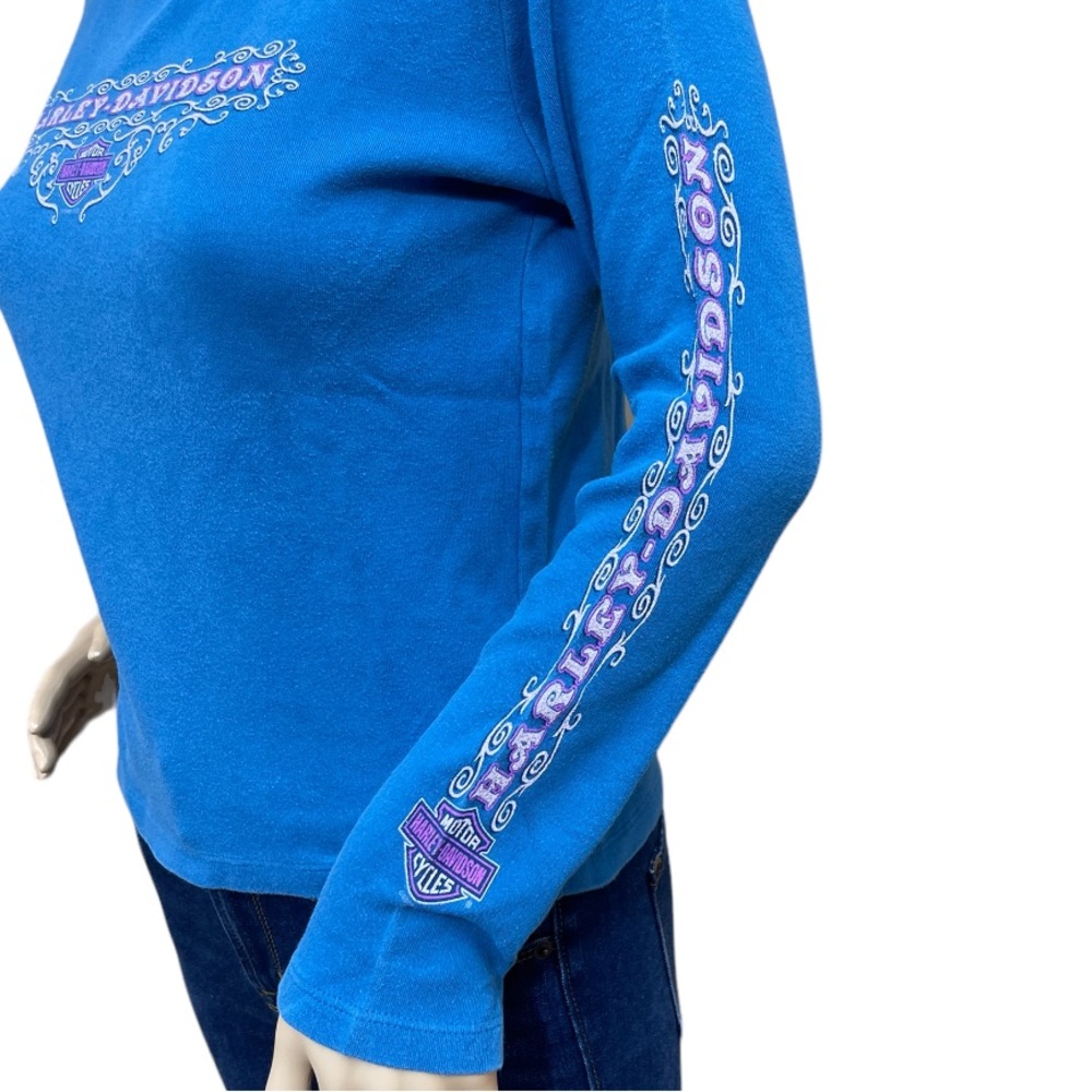 HARLEY-DAVIDSON Women’s Blue Crop Top Long Sleeve Tee Shirt Size Small - Picture 6 of 14